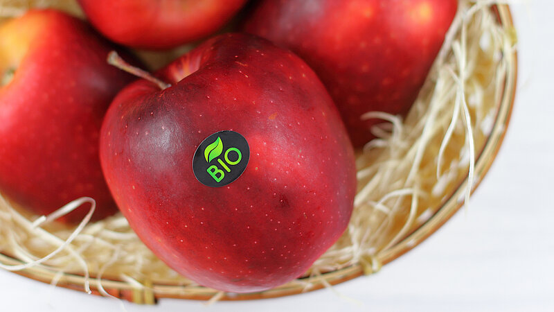 Rote Bio Äpfel in einem Korb